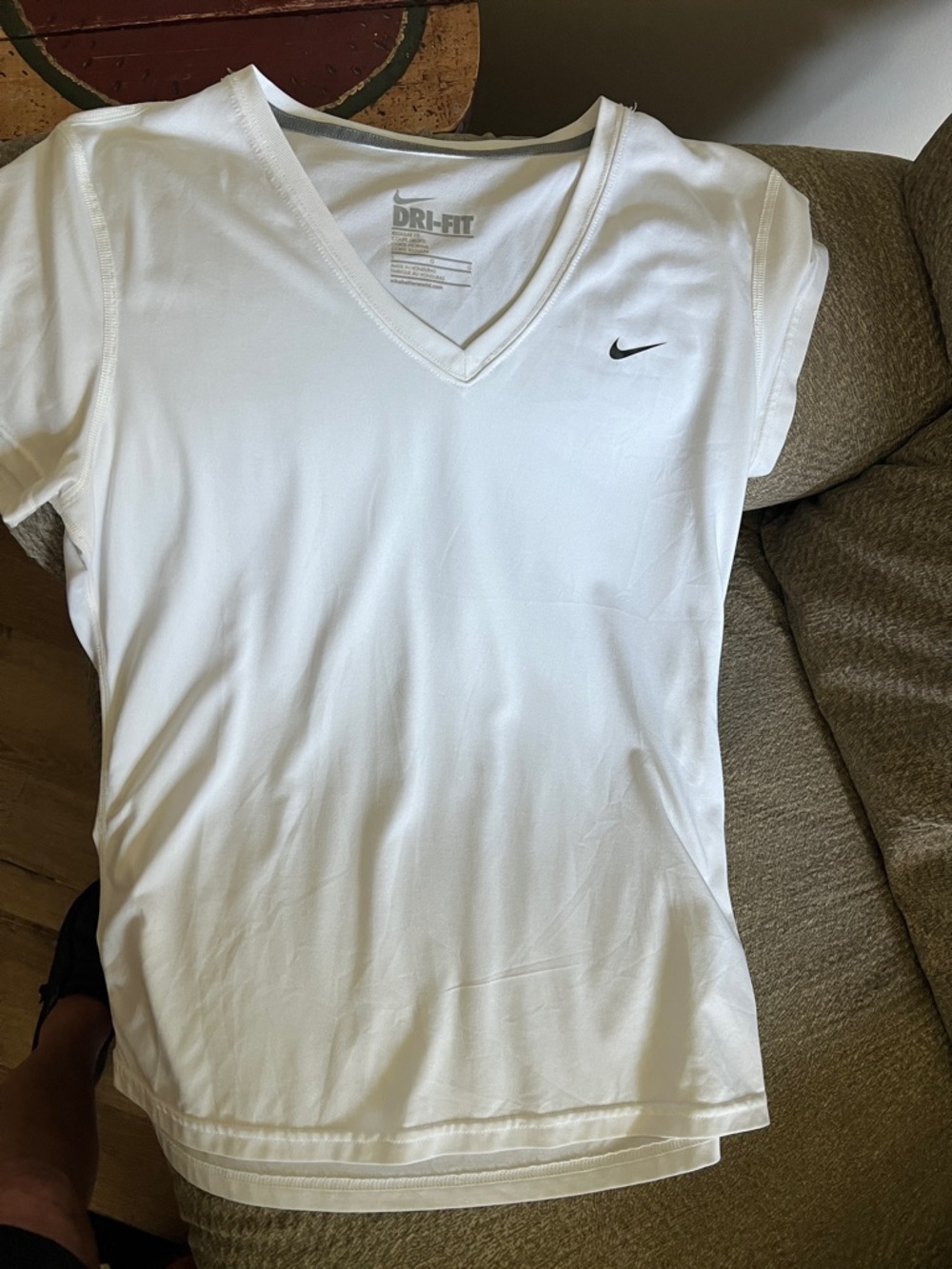 Nike White V-Neck Dri-FIT Short Sleeve Top